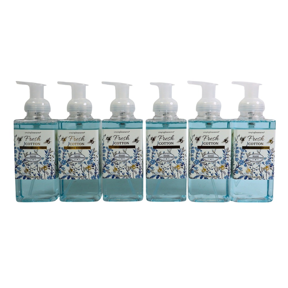6 PACK Simple Pleasures FRESH COTTON Foaming Hand Wash Pump Bottle 17.6 fl oz Ea